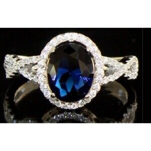 Size 6.5 Oval 2.25 ct Sapphire & Diamond Infinity Designer Ring
